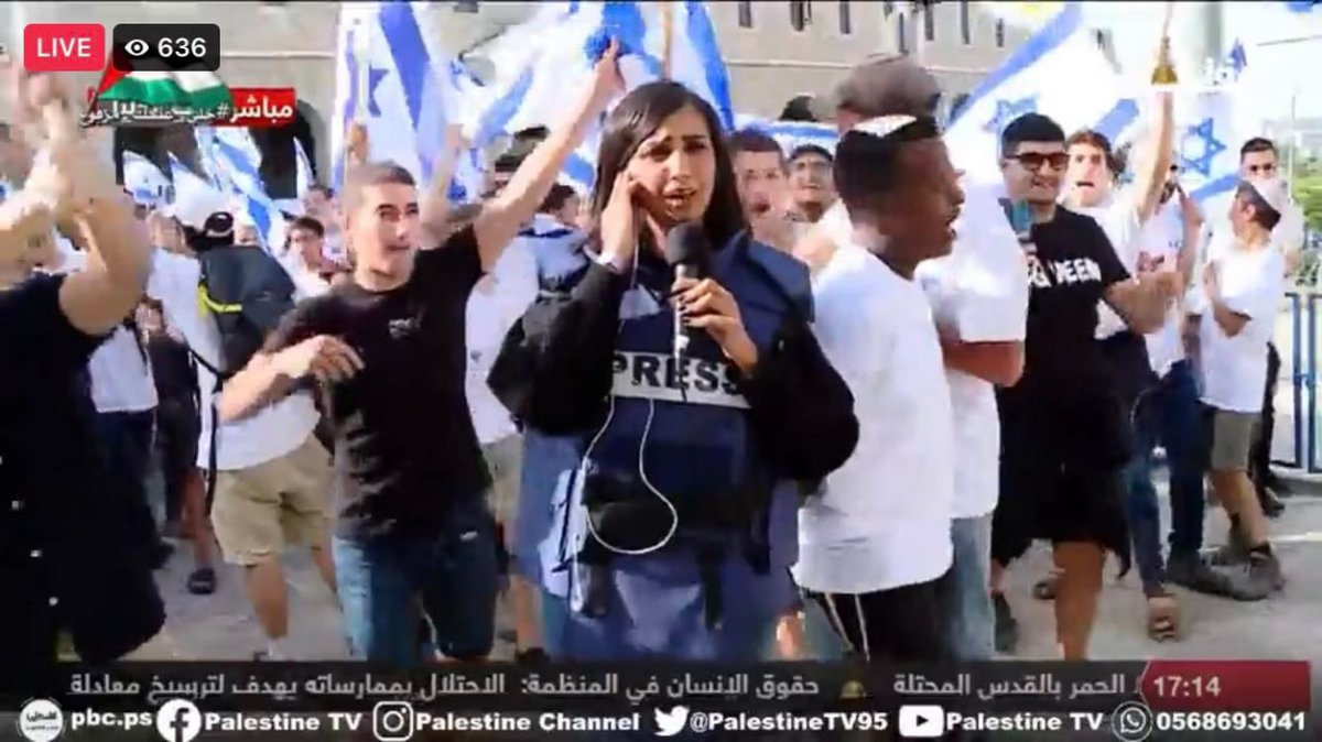 OnlinePalEng's tweet photo. Colonial Israeli settlers insult and provoke Palestine TV crew while covering the events in Bab Al-Amoud area, occupied Jerusalem. https://t.co/OrQbJyeD3X