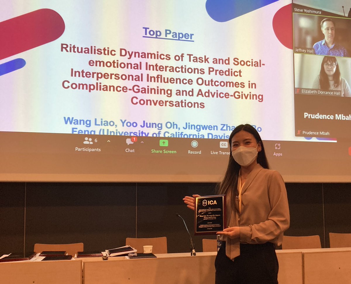 It’s a great honor to receive Top Paper Award in Interpersonal Communication Division #ica2022 shout out to my amazing team Dr. Wang Liao, Dr. Bo Feng and <a href="/JingwenZhang/">Jingwen Zhang</a> ❣️