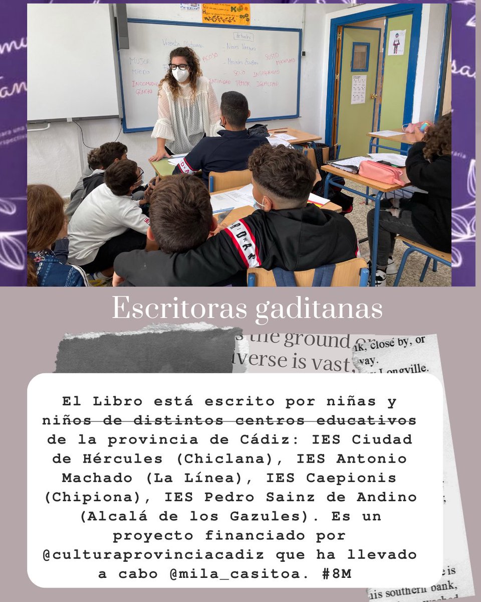 PatrimonioAMach's tweet photo. Esta semana nuestros alumnos de 2 ESO que participaron en el taller de escritura creativa impulsado desde la #FundacionOry en octubre, tendrán ocasión de ver y tocar el resultado del taller donde descubrieron autoras gaditanas de ayer y hoy @Patrimonio_And @patrimonioAnd https://t.co/VURf6sQ5rX