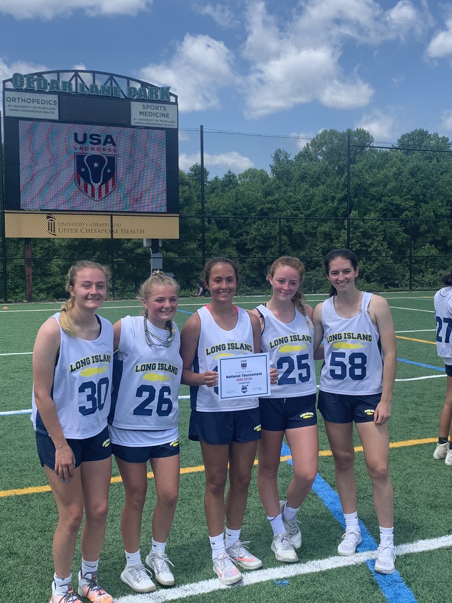 Congrats to 2024’s on LI Metro 2 Tess Calabria, Camryn Chamberlain, Kaitlyn Cole, Caitlin Haggerty and 
Emma McLean of YJ Wiener and Ramos on winning the USA Lacrosse Women’s National Tournament.  ❤️🐝⭐️⭐️🔥