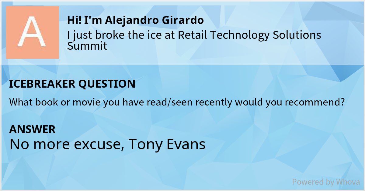 ajgirardo's tweet image. 🔨 🧊 I just broke the ice at Retail Technology Solutions Summit! Check out my clever answer! #DeciseSummits #RetailTechnologySolutionsSummit #Retail #BusinessDevelopment #RetailPOSleTwitter - via #Whova event app