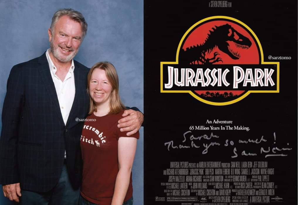 samneillweb's tweet photo. Meeting Sam at @Showmasters in 2018 was one of the best times of my life. Sam was so engaging &amp; wonderful. He gives me a positive focus when life is really tough. I cannot thank him enough. ❤️🙏😇 xx  @TwoPaddocks #samneill #Jurassicparkdominion #Jurassicpark https://t.co/u7Rm0sqqNE