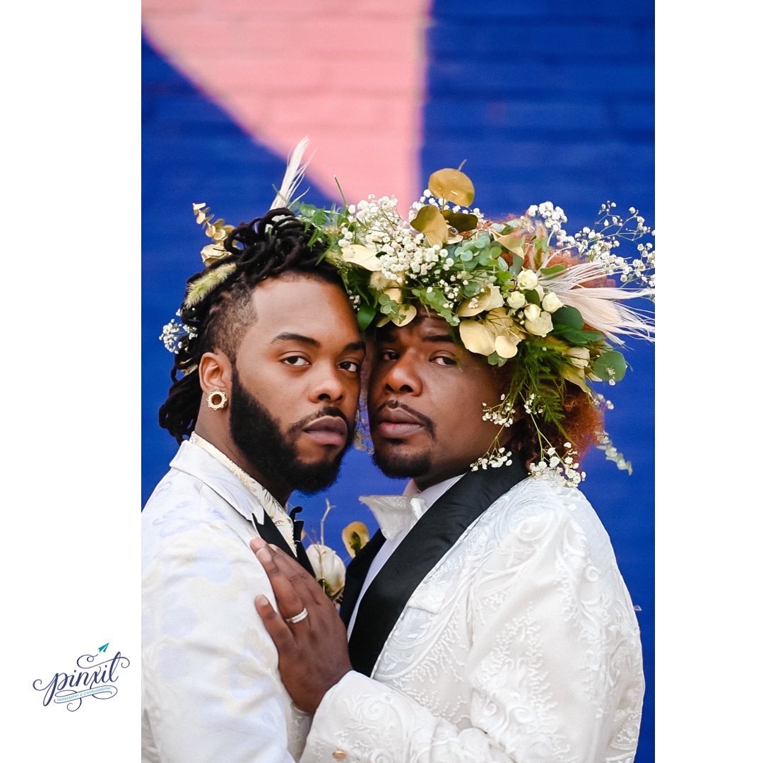 Raquita's tweet photo. Also he’s my brother and we did that shit… #gayweddingsrock #theycute #flowercrowns https://t.co/j6i0QTwEIq