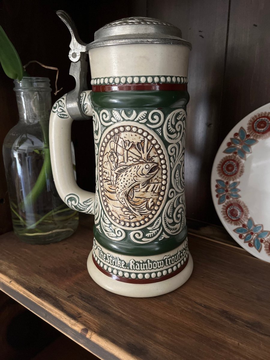 Excited to share this item from my #etsy shop: Cheers to Dad! Fisherman or English Setter Beer Stein by Avon #doglover #fishing #trout #fisherman #englishsetter #mancave #dad #father etsy.me/3POsDhN