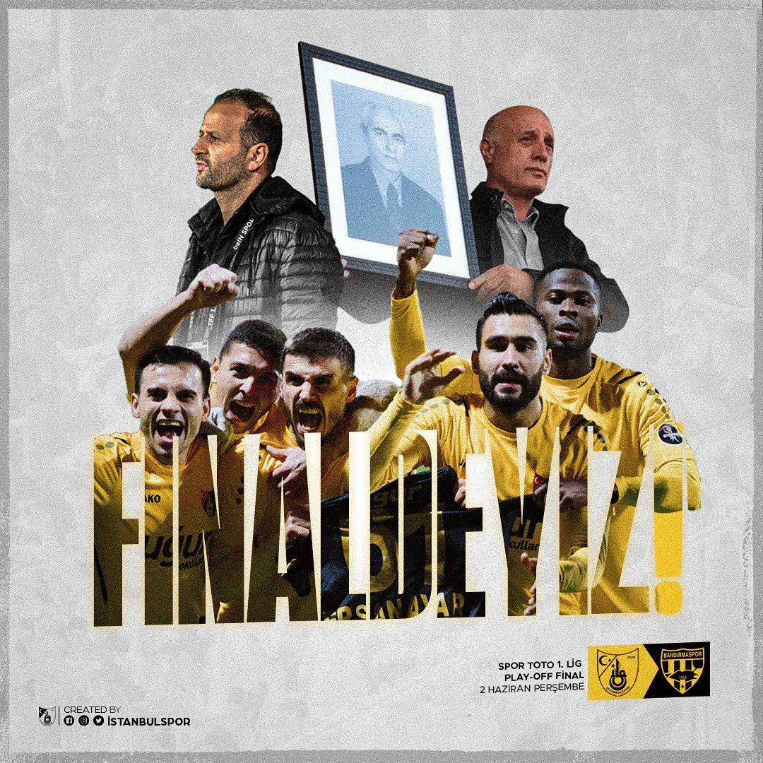 𝐅 𝐈 𝐍 𝐀 𝐋 𝐃 𝐄 𝐘 𝐈 𝐙 ! 💛🖤

#EfsaneRuhla ait olduğumuz yere dönmek için son karşılaşma!

2 Haziran Perşembe günü oynayacağımız Spor Toto 1. Lig Play-Off Finalinde rakibimiz Royal Hastanesi Bandırmaspor