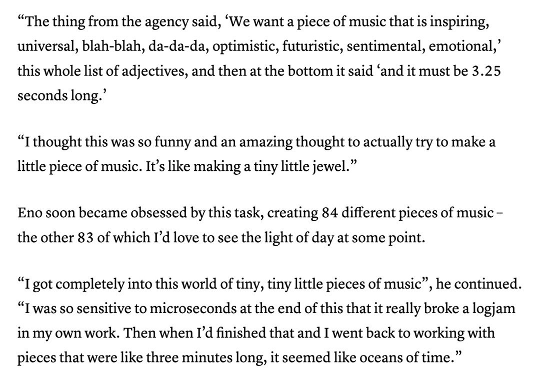 UrFriendKelly's tweet photo. @DeadsoundApp @grisuy Brian Eno on creating the Windows 95 startup sound

(With alt text) https://t.co/K5xh3Tc3ZS