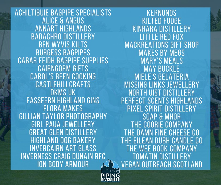 We have a number of terrific traders joining us at Piping Inverness this year – don’t forget to bring your shopping bags! 🛍️

Get your tickets for Piping Inverness at pipinginverness.com