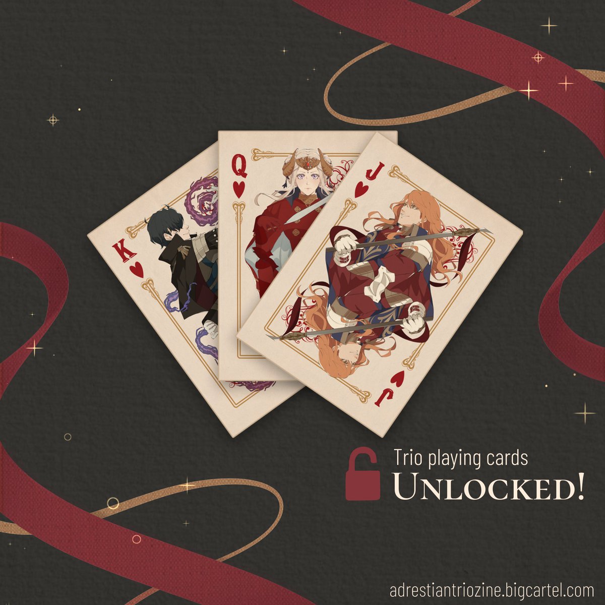 AdrestianTrio's tweet photo. ‼️ SHARE GOAL UNLOCKED ‼️

Thanks to everyone's support, we have reached our RT goal for our preorder post! All physical orders will be coming with these three gorgeous cards by Aimaru 💕 https://t.co/sj7hixT5rA