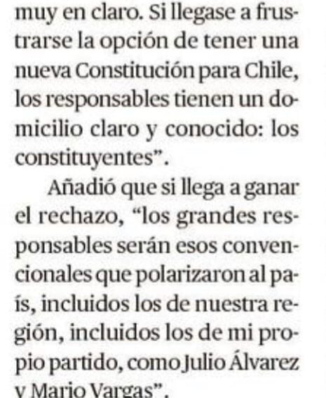 Mientras  el socialismo busca articular el mayor esfuerzo por lograr un contundente APRUEBO de salida, hay algunos que ya estan pensando en una victoria del rechazo, e incluso buscando responsables entre los mismos socialistas. Lamentables declaraciones del Cro <a href="/fidelsenador/">Fidel Espinoza Sandoval</a>