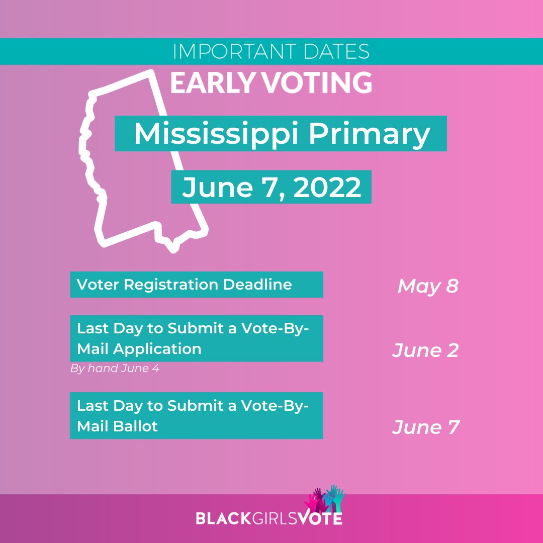 blackgirlsvote's tweet photo. Hey sis, we've rounded up the next important early voting dates for primary elections so you don't miss out!
🚨Virginia has a voter registration deadline on May 31st 🚨
#BGV #BlackGirlsVote #HeWillVote #SheWillVote #Primaries2022 #VAisForVoters #SCVotes #NevadaVotes #YallVote https://t.co/edTVoeabxg