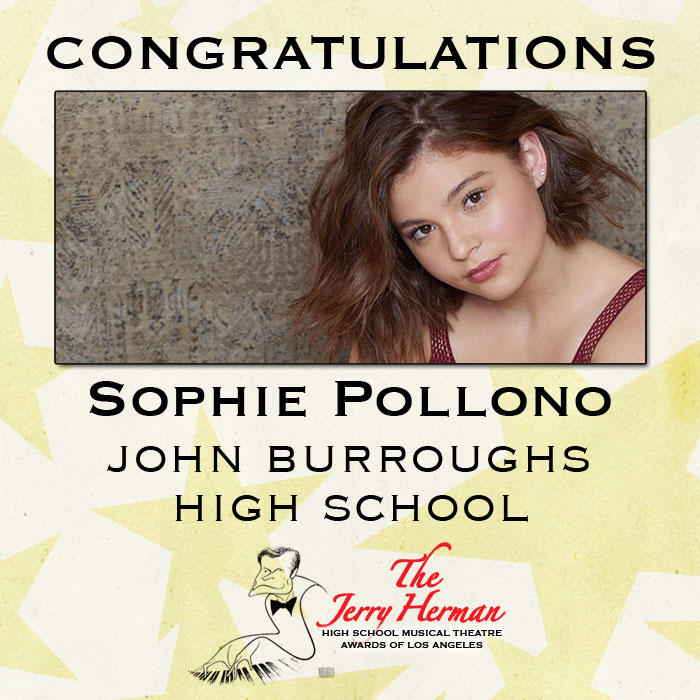 PatWhiteman's tweet image. My long-time voice student Sophie won Best Actress in The Jerry Herman Awards this year! She's off to NYC next month to compete on a national scale in The Jimmy Awards on a Broadway stage. Couldn't be prouder and more excited for her!!