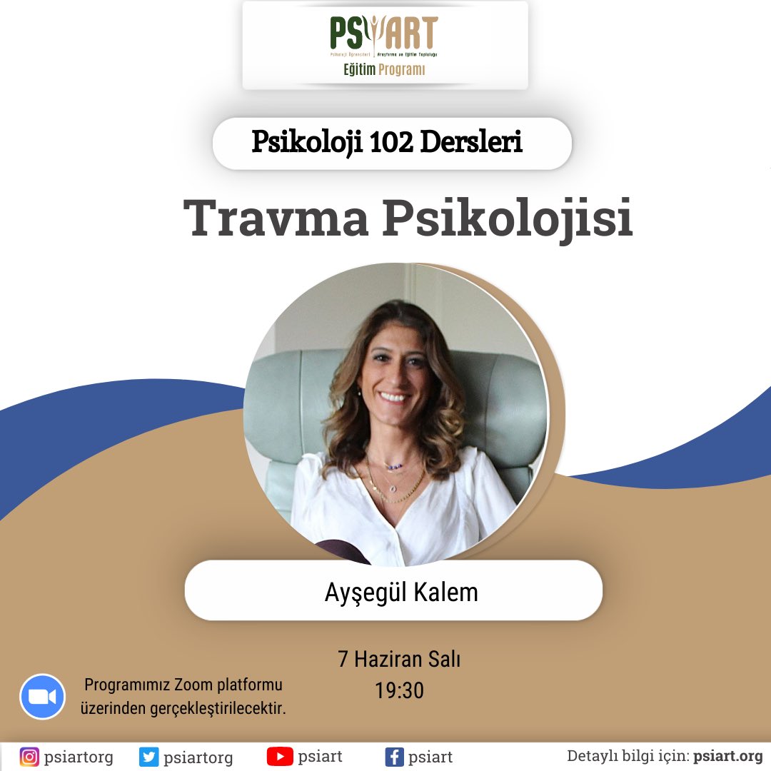 psiartorg's tweet photo. Serimizin üçüncü programında Ayşegül Kalem hocamızdan Travma Psikolojisi’ni dinleyeceğiz. Programımız 7 Haziran Salı günü zoom platformu üzerinden gerçekleştirilecektir✨

Başvuru için profilimizdeki linke tıklayabilirsiniz🙌 https://t.co/6DSoFF7Ogv