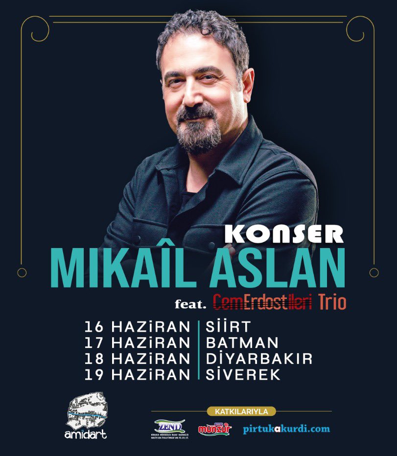 amid_art's tweet photo. Deyîrbazo erjaye Mikaîl Aslan, mabenê 16-19 Hezîrane de welatê xo de şima ver ra yo…

Ma do şima bipawê…

#konser #diyarbakır #amed #amida #müzik #amidart #siirt #batman #sêrt #êlih 🎉 #stran #muzikakurdi #klam #deyir #müziksusmasın #müziksusturulamaz https://t.co/SoAqGEPcIE