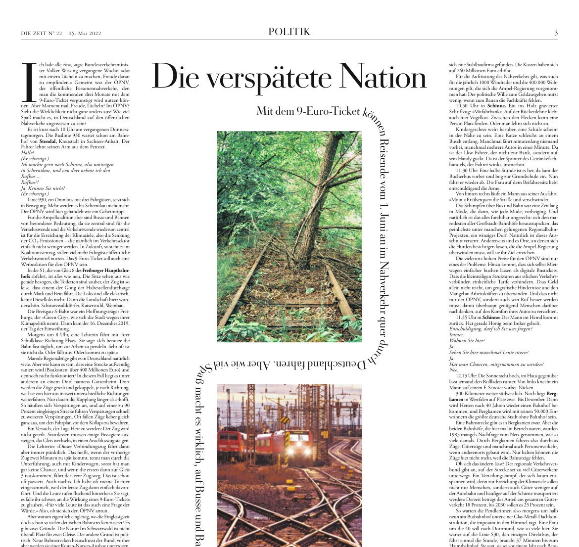 "Ich lade alle ein, das mit einem Lächeln zu machen, Freude daran zu empfinden“, sagt Volker Wissing über das 9-Euro-Ticket. Aber wie viel Spaß macht es wirklich, auf Busse und Bahnen angewiesen zu sein? Diese Woche <a href="/DIEZEIT/">DIE ZEIT</a> und online: zeit.de/2022/22/neun-e…