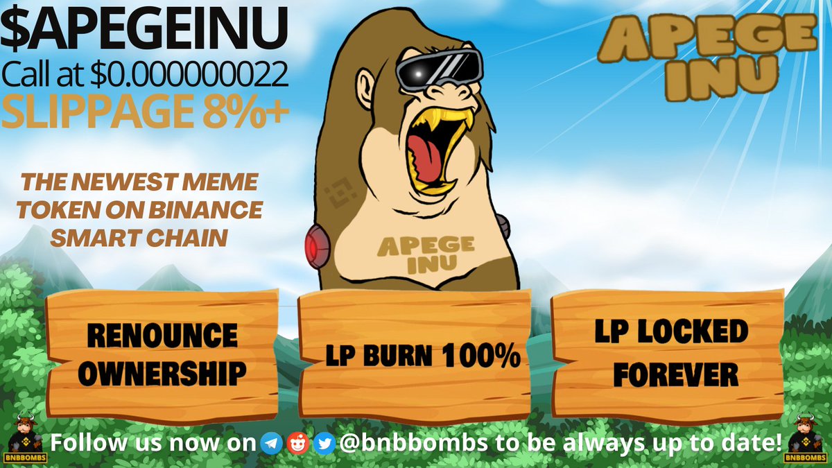 allchainbombs's tweet photo. Today's call is #APEGEINU literally a future of #meme token ready to go into space that takes its place in the world of the future! Not just a meme token also stands for #Swap #Platform #NFTMarketplace #P2E #Games #Staking Platform &amp; more, could 10x 50x DYOR! #BNB @ApegeInu #BSC https://t.co/zAOo6e89is