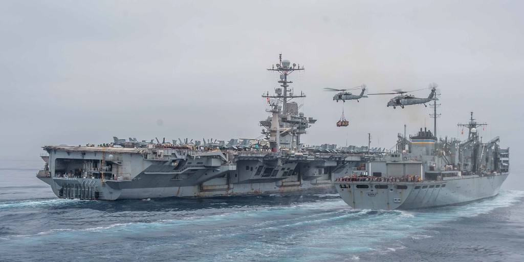 Moving supplies from one ship to another at sea provides for unique logistical challenges, that's where vertical replenishment comes in.

Helicopters 🚁 moved supplies 📦 from a fast combat support ship to the @USSHARRYSTRUMAN carrier which is under @NATO command and control.