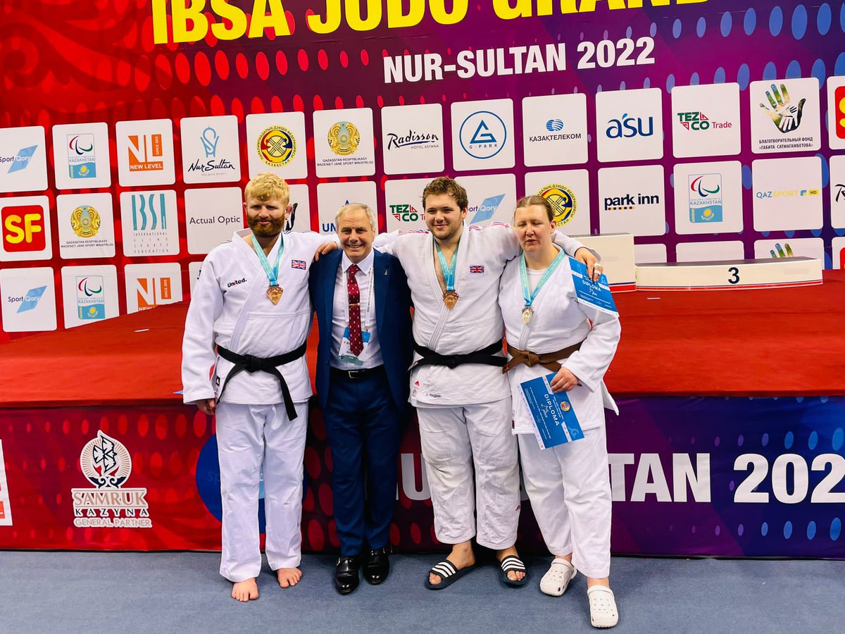 BritishJudo's tweet photo. Our VI team are on fire🔥

Kirsten Taylor smashes her international debut by picking up a silver medal in the J2 +70kg category🥈whilst Jack Hodgson &amp; Chris Skelley bag themselves a bronze medal in the J2 +90kg category🥉 at the @IBSAJudo Kazakhstan Grand Prix🇰🇿

#WeAreGBJudo🇬🇧🥋 https://t.co/dCWrOIczaw