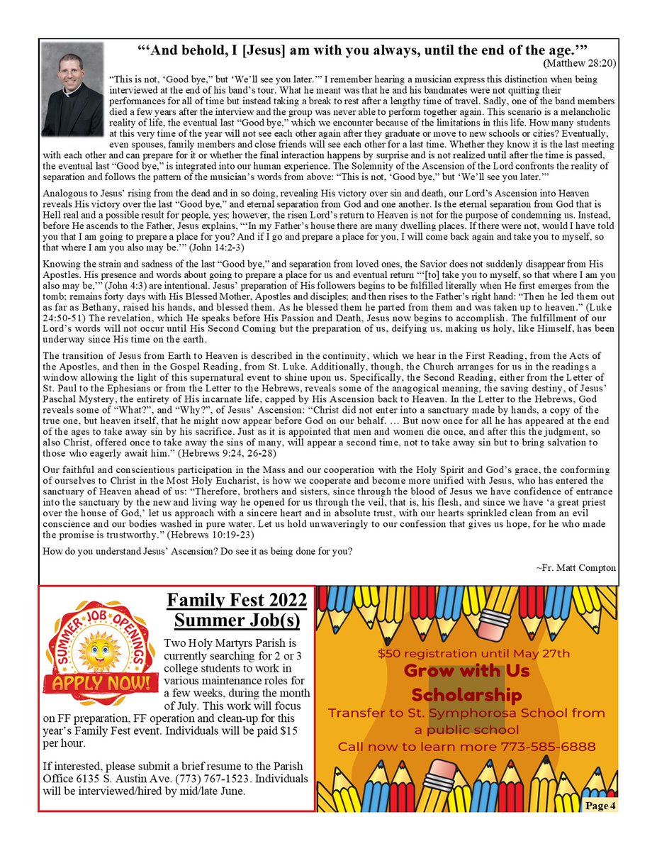 twoholymartyrs's tweet photo. Help wanted, summer jobs, bingo, School &amp; RE news &amp; more in this weeks bulletin! Don't forget that our bulletin can be viewed on our website, Facebook, Twitter, Instagram &amp; in print at both worship sites. Take a look &amp; join us! (part 1) #churchbulletin #thm #joinus https://t.co/ko4p33xztk