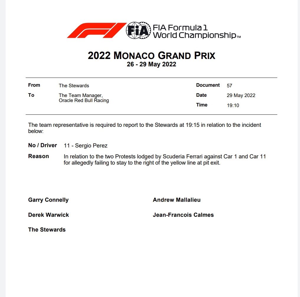 FormulaF1's tweet photo. Ferrari impugna los resultados de Mónaco por sobrepasar los Red Bull la línea a la salida del pitlane. https://t.co/vN4JzsgaGQ