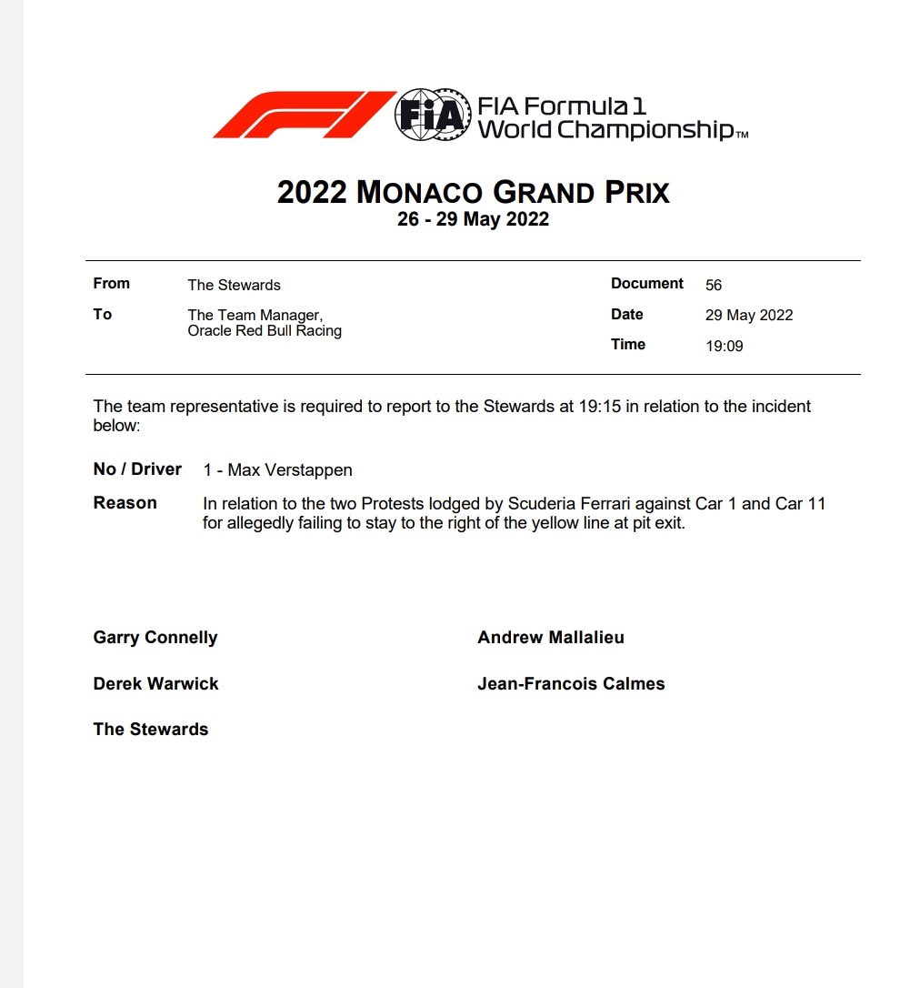 FormulaF1's tweet photo. Ferrari impugna los resultados de Mónaco por sobrepasar los Red Bull la línea a la salida del pitlane. https://t.co/vN4JzsgaGQ