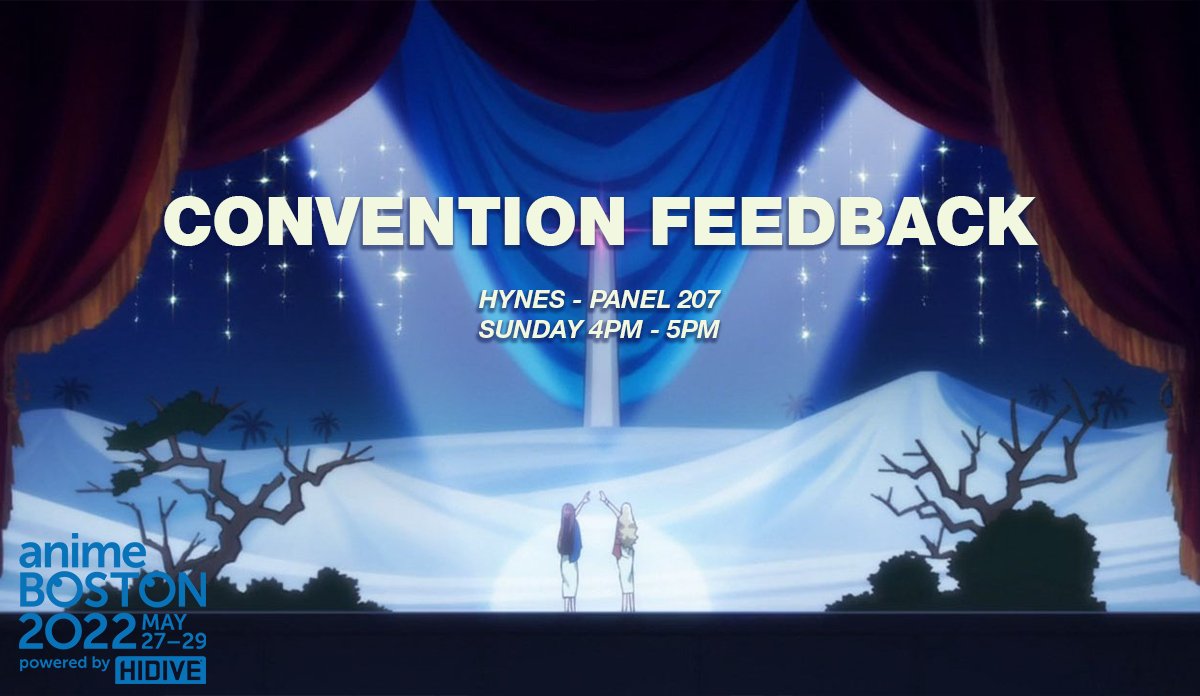AnimeBoston's tweet photo. Just a little bit more till some feedback time! Stop by to share your what you thought about this year's con. It's been so long and we are eagerly awaiting to hear you all!
#AnimeBoston #LastDay #Cosplayers #feedbackisimportant https://t.co/ukMSWnBsGO