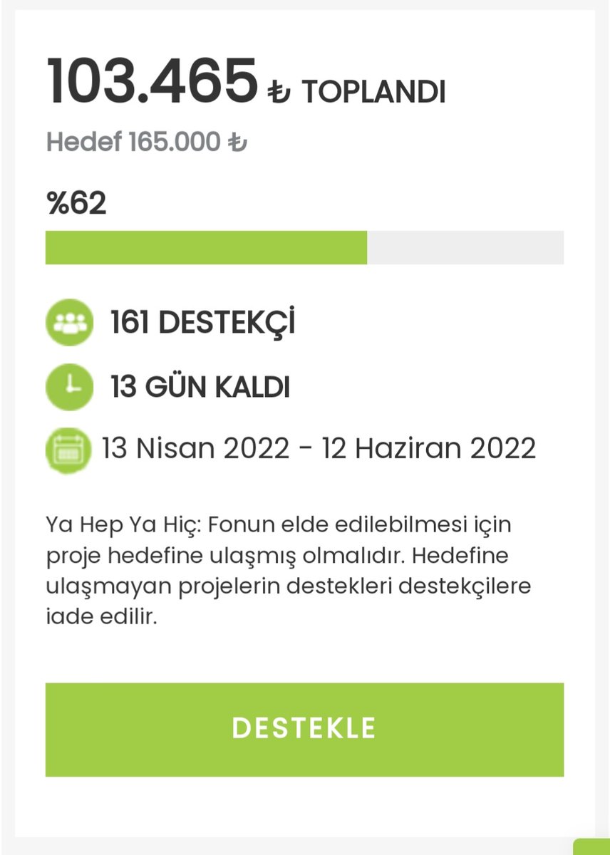 Çay atölyemiz için başlattığımız kampanyamızda, hedefe ulaşıp parayı almayı hak kazanmamız için SON 13 GÜN...
Kalan miktarı toplayamazsak tüm para iade edilecek...
Bu hayalin gerçekleşmesine DESTEK OLMAK için:  fongogo.com/Project/hemsin…