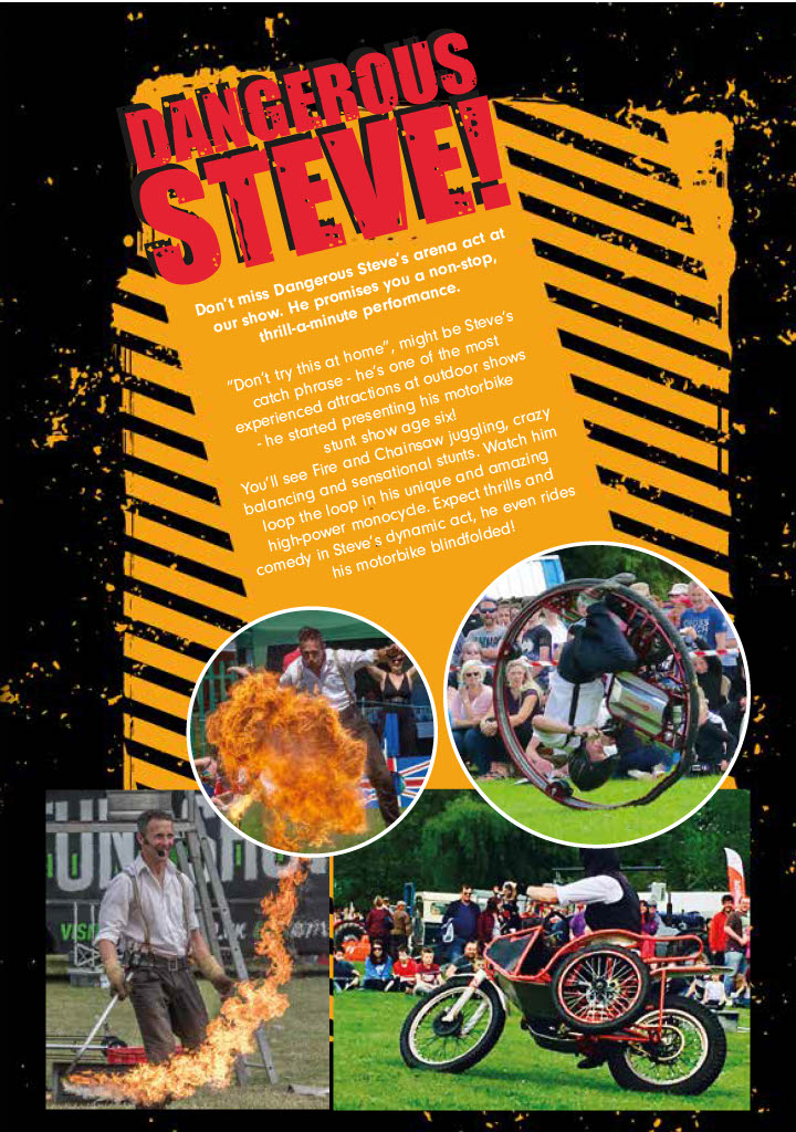 Ashtead Rotary Village Day has some amazing arena shows lined up this year! Come along on Saturday 11th June and be wowed by the stunts of The BMX Show and see if you are brave enough to watch the exploits of Dangerous Steve!!! See full programme for details.