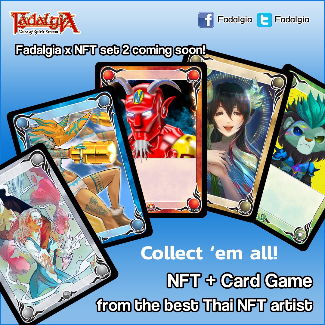 fadalgia's tweet photo. Fadalgia x NFT set 2 coming soon!

I am so excited for all new cards in set 2 total of 10 cards from 10 best Thai NFT Artists

Set 1 has 5 cards - all of them are UNIT cards

in Set 2, we have 5 UNIT and 5 ACTION cards  

Collec 'em all!

#NFT #NFTTHAILAND #TradingCards https://t.co/9r2X27dCGX
