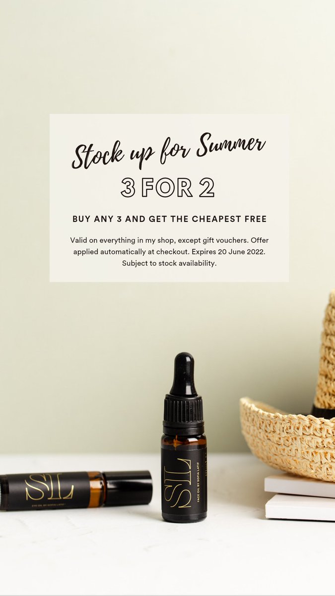 sofialatifoils's tweet photo. Mix and match, buy any 3 and get the cheapest free until 20th June. While stocks last. Shop now 👇🏽
https://t.co/9SxbAIMaZ8
#3for2 #Summersale #veganskincare https://t.co/Q5f94vw9sS