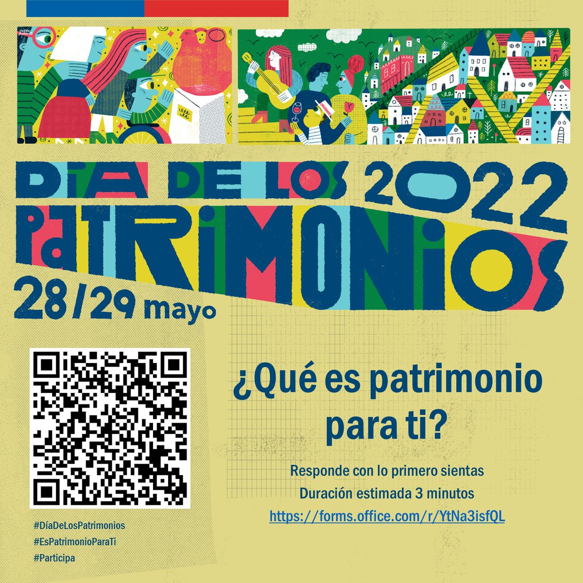 Nos sumamos al #DíaDeLosPatrimonios 2022. El objetivo es conocer, reflexionar y poner en valor qué entienden las personas por patrimonio, promoviendo la participación. #Participa 

#Chile #EsPatrimonioParaTi #DiaDeLosPatrimonios #diadelpatrimonio #díadelpatrimonio #Patrimonio