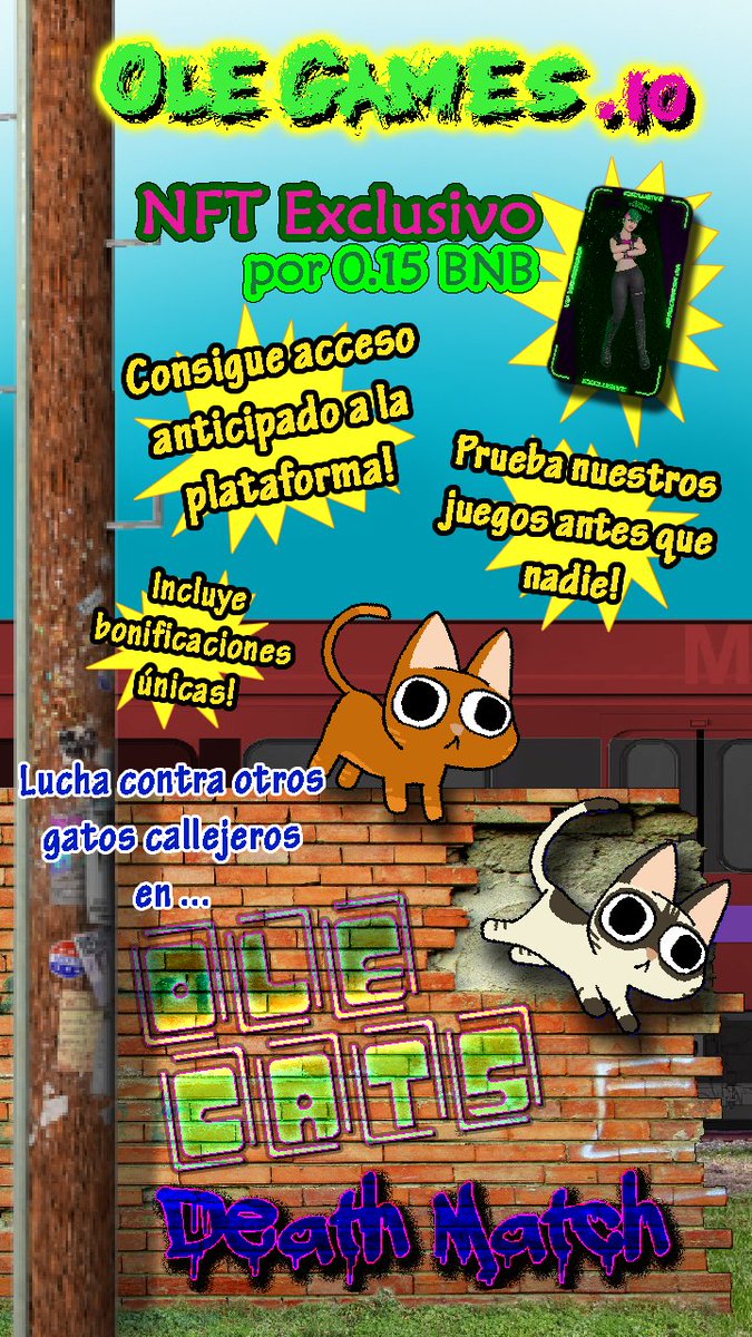 knowinggame's tweet image. Olé Games presenta como juego principal OLÉ CATS 🐱 donde podrás demostrar tus habilidades y destrezas contra otro jugador dónde habrán partidas de 1vs1 y ganará el mejor y se ganará BNB 🔥🎮
•PREVENTA NFT EXCLUSIVO ABIERTA! 🔥🎮 @OleGamesOficial @cryptocomnft @nftgamertv