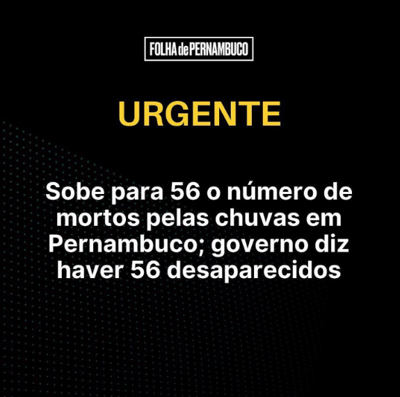recifeordinario's tweet photo. O número de mortos pelas chuvas em Pernambuco subiu para 56, segundo novo balanço divulgado pelo Governo do Estado, na tarde deste domingo (29). A gestão cita ainda as buscas por 56 pessoas desaparecidas no Recife e em Olinda. + https://t.co/WiKipFMydO