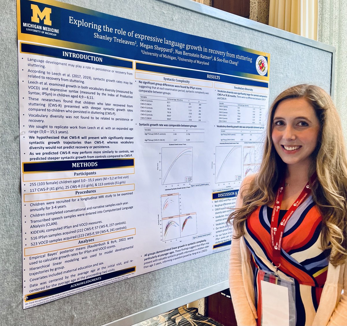 changstutterlab's tweet photo. Postdoc Shanley Treleaven presented her work examining expressive syntax and vocabulary development in children who stutter and controls based on more than 500 longitudinally collected speech samples. #FluencyFriday #BonusPost #neuroscience #research #montreal #Stutter #Speech https://t.co/AErdt2BLDp
