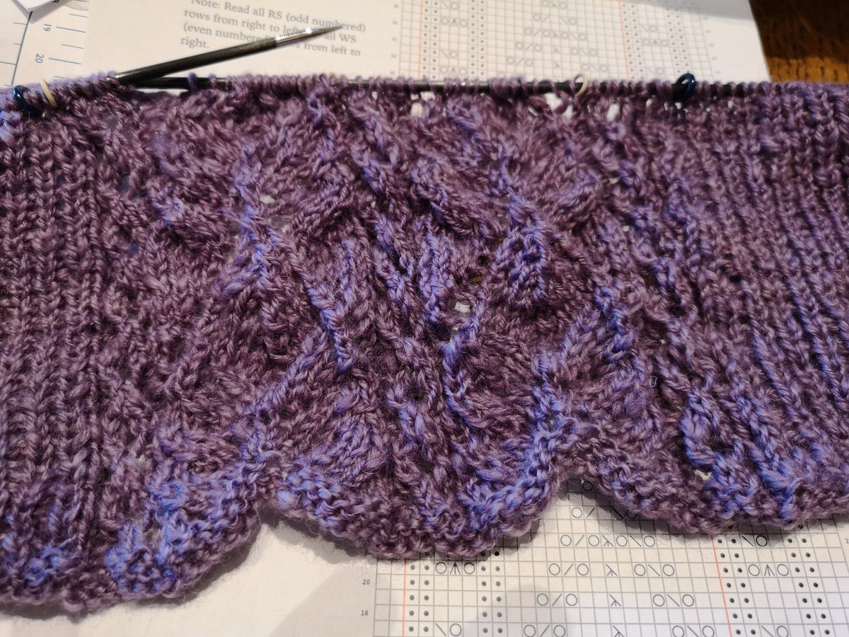 #knittingwithhandspun Beautiful BFL from <a href="/wildcraftuk/">Wildcraft</a> that's been waiting for 10 years for its moment... The colour is 'Janet's Purple' and was a custom dye in memory of my friend. Pattern is 'Boheme Crop' from Bohochicfiberco #knittingtwitter