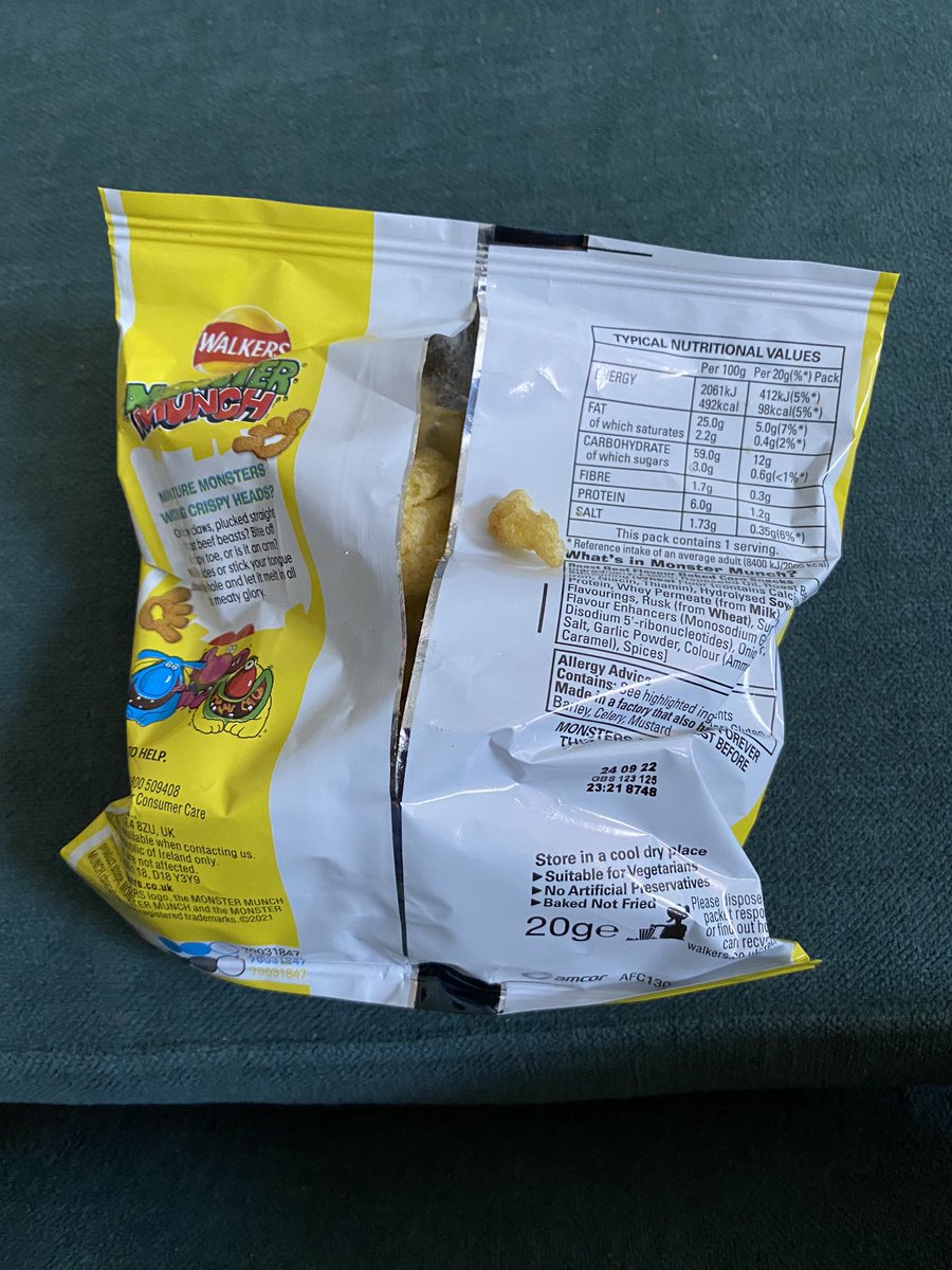 MMPRicci's tweet photo. @walkers you’ve let me down! Got home to discover all Monster Munch packets have a whole in them and are stale! Rats in your warehouse maybe!? Very disappointing. https://t.co/9KXRbWlzzK