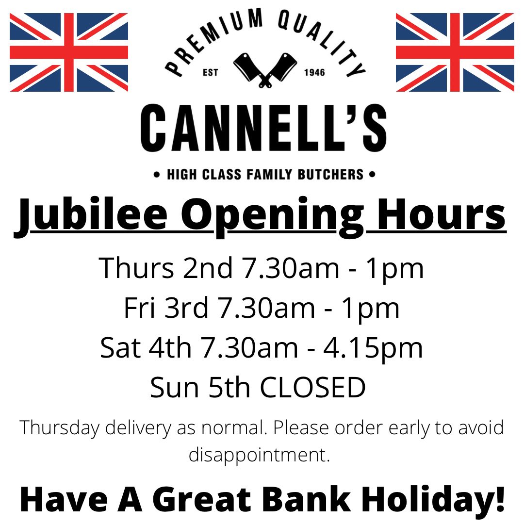Here are our Jubilee Bank Holiday Opening Hours. We will be doing our usual delivery service on Thursday. We hope you have a great Jubilee Weekend! 🇬🇧🇬🇧🇬🇧