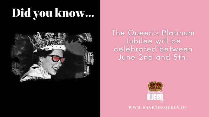 👑Did you know?
The Queen's Platinum Jubilee will be celebrated next week.
And we are preparing to launch the NFT Collection about our beloved Queen.

👉All you need to know on immortalqueen.io

#QueensJubilee #NFTCommunity #NFTs #NFT #NFTProject