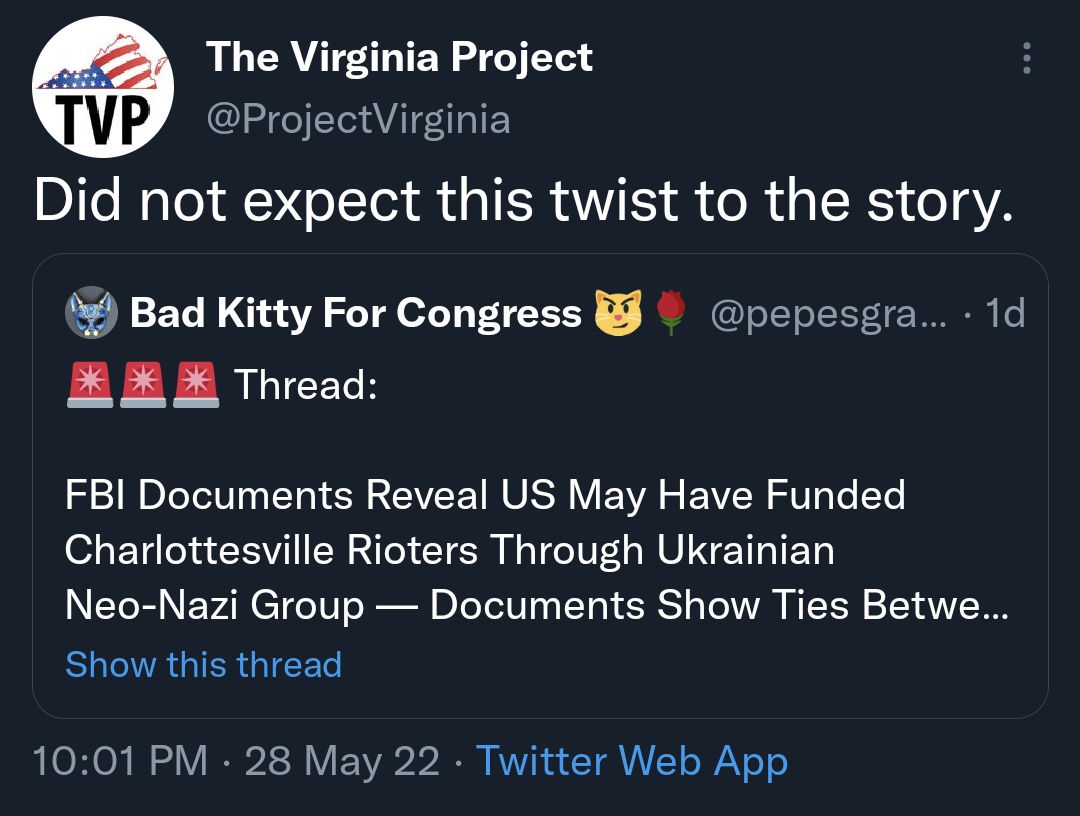 GoadGatsby's tweet photo. I'm going to let everyone know about the big twist to this tweet shared by @ProjectVirginia, it was written for a website run by a huge supporter of the Charlottesville Rioters, the Rise Above Movement. https://t.co/BL6nNcrLQF