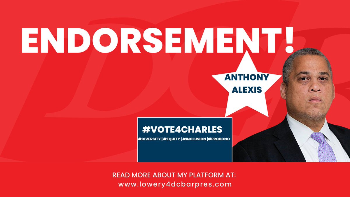 CharlesRLowery1's tweet photo. I want to humbly thank and express my gratitude to Anthony Alexis for his confidence and consideration in giving me his endorsement for President-Elect. Please vote today! https://t.co/HaoMNJYpPk #vote4charles #DEI #probono #diversity #equity #inclusion https://t.co/NqVWx49wNj