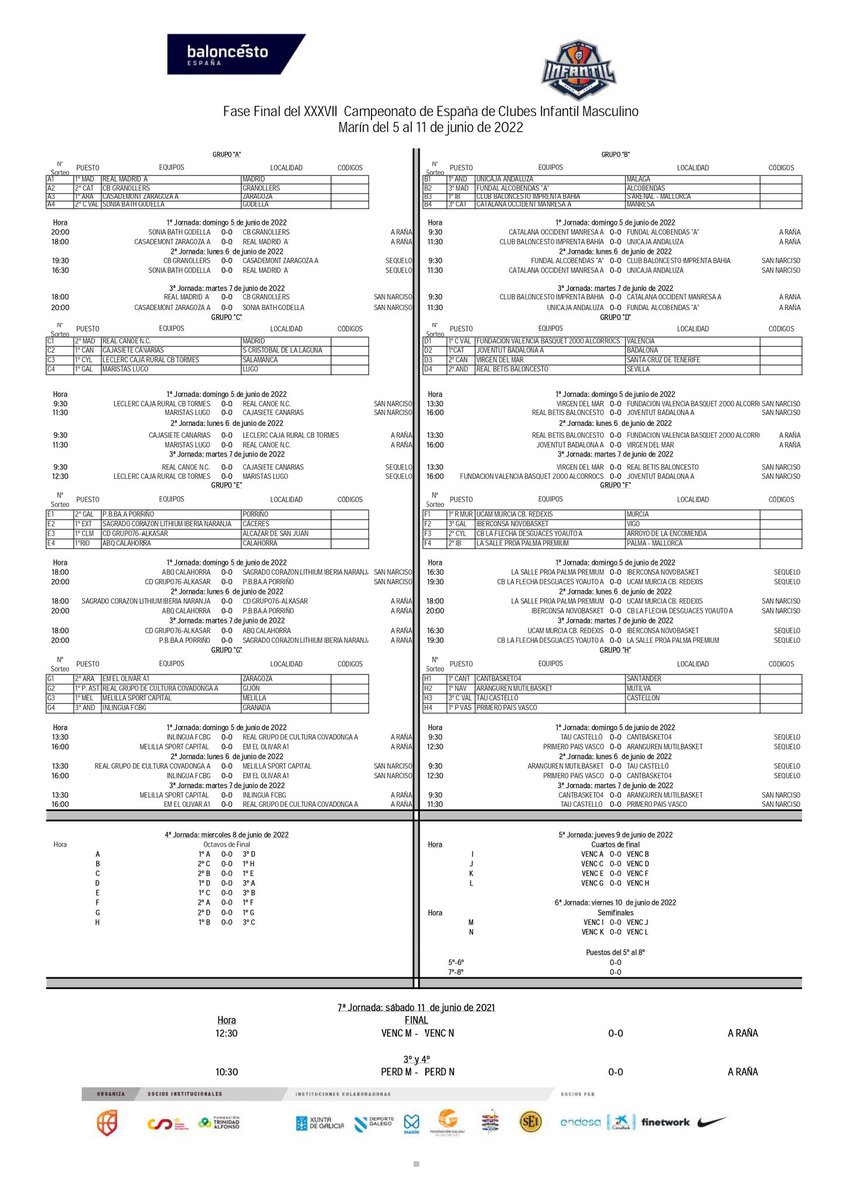 Cantera_Basket's tweet photo. #Cantera 🔊 CALENDARIO del Campeonato de España de Clubes Infantil Masculino 2022. 🔜🏀

📆 5-11 de junio
📍 Marín (Galicia)

#FEBInfantilM2022 #SomosEquipo https://t.co/IkkZ3mXkSF