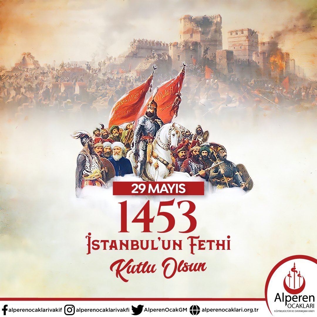 OcaklarTokat's tweet photo. Kılıç hakkıyla alınan, ecdad yadigarı İstanbul'un Fethinin 569. Yıl Dönümünde; Peygamber Efendimiz’in müjdesine mazhar olan şanlı ceddimiz Fatih Sultan Mehmet Han'ı, kahraman komutanlarını ve yiğit askerlerini rahmet, minnet ve şükranla yad ediyoruz.

#29Mayıs1453 https://t.co/qU8bx3BTSB