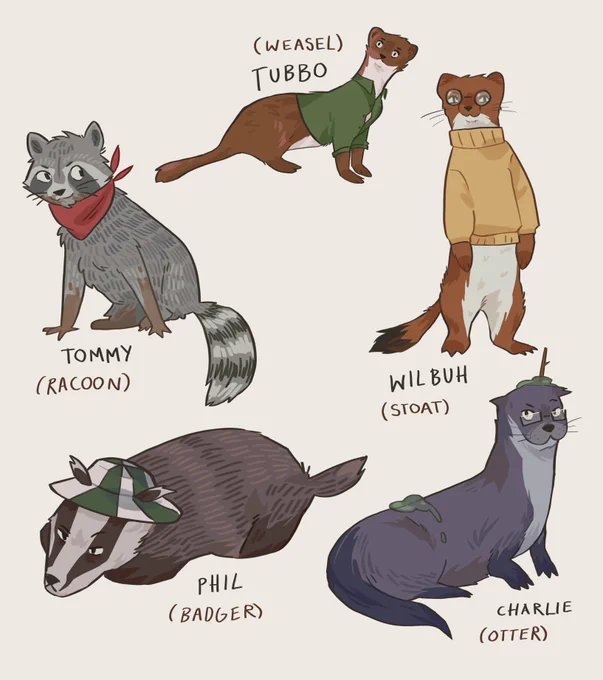 my sister loves mustelids and she asked me to draw some streamers as her assigned little guys so i did :)

#tommyinnitfanart #tubbofanart #wilbursootfanart #philzafanart #slimeciclefanart 