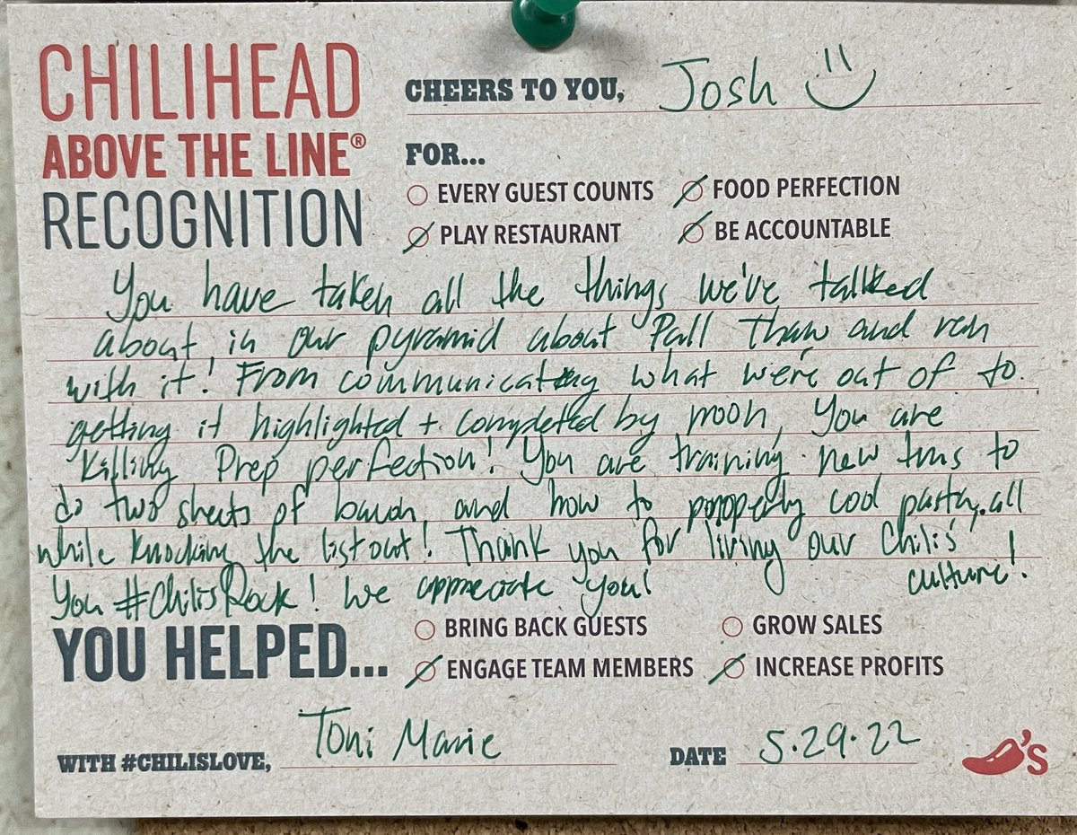 Toni Marie Minjarez (@sjshark_toni408) on Twitter photo We’ve been focusing on pull thaw and prep perfection lately and Josh has fully embraced all of it! He is instilling our cultural beliefs in the new tms and stepping up to do whatever is asked! Thank you Josh! #chilislove <a href="/jeremylilly86/">Jeremy Lilly</a> @MiaGeb81 <a href="/hasquet/">Hasquet</a> <a href="/ChilisJefferson/">Jefferson_Chilis</a> We’ve been focusing on pull thaw and prep perfection lately and Josh has fully embraced all of it! He is instilling our cultural beliefs in the new tms and stepping up to do whatever is asked! Thank you Josh! #chilislove <a href="/jeremylilly86/">Jeremy Lilly</a> @MiaGeb81 <a href="/hasquet/">Hasquet</a> <a href="/ChilisJefferson/">Jefferson_Chilis</a>