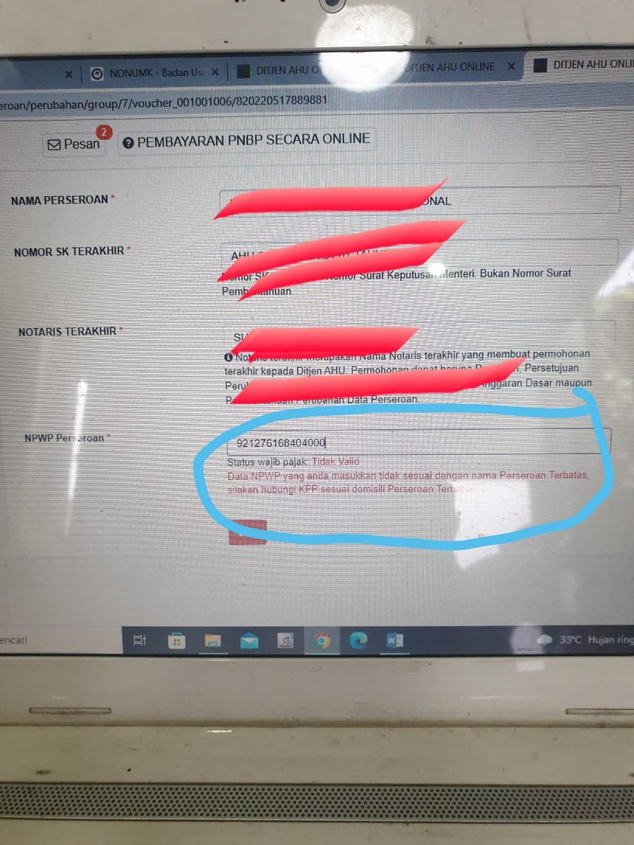 BenyIbrahim5's tweet photo. @kring_pajak 
Pagi min, ijin tanya, 
Saya ada perusahaan dan sdh meyelesaikan apa yg menjadi kewajiban, byr pajak dan melaporkan, tapi saat kami akan buat akta perubahan, notaris tdk bisa karna pajak tdk valid, info dr Ahu msh ada mslh di pajak, masalah apa lagi min, please, help https://t.co/I3yyaW8ojW