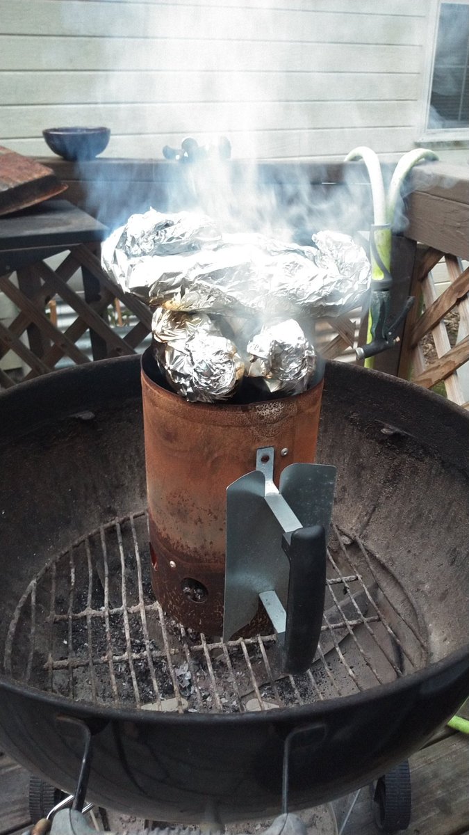 Baked potato and veggie preheat, before the steaks! #masteryourgrill