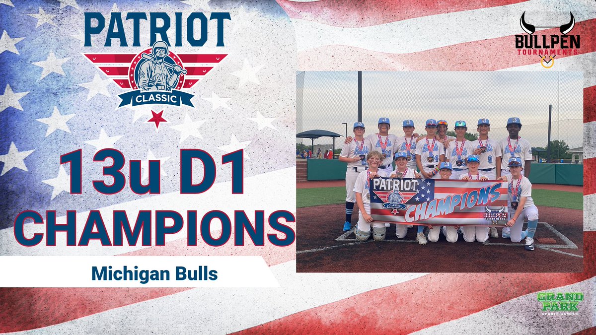 Bullpenevents's tweet image. 🏆Congratulations to our 13u D1 Patriot Classic Champions, Michigan Bulls!!🏆

#WhereBaseballMatters