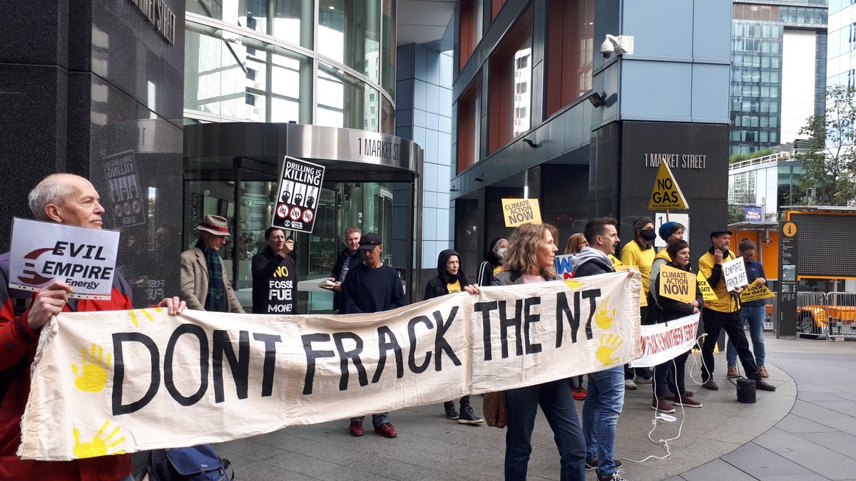 LockTheGate's tweet photo. Empire Energy's AGM is happening today in Sydney. Shareholders in this 'fracking-led disaster' of a company were greeted by Australians who want culture, community, water, health and climate protected. #frackfreent #auspol https://t.co/rutdVXtnTR