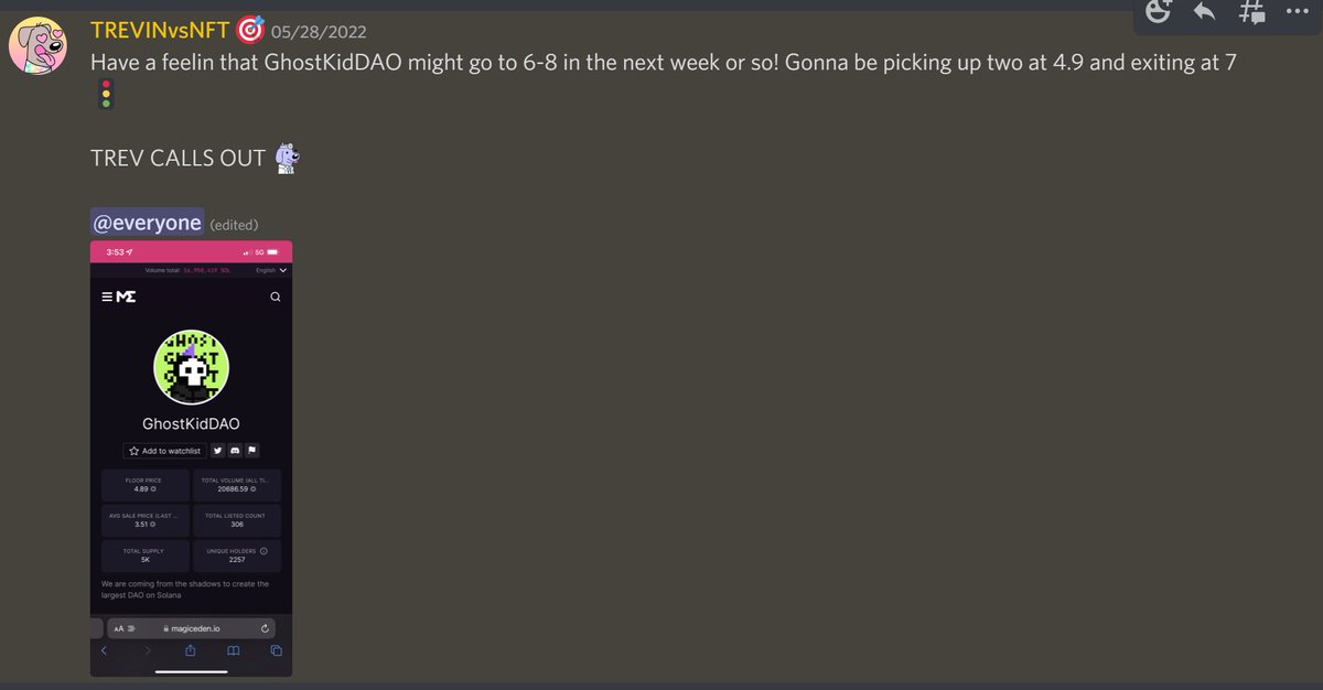 DoggosNFTs's tweet photo. Do you like Alpha Calls? 

At Doggos we love them a lot, since we love them a lot, we have the best Alpha Callers in our team

One of our amazing Doggo Alpha Hunters @trevinvsnft called @GhostKidDAO at 4.9 SOL just 2 days ago! 

Current floor of GhostKid is 14 SOL

Join Doggos 😉 https://t.co/G0LAfzrENT