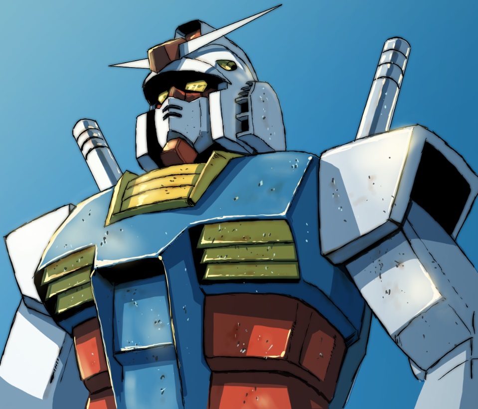 rx-78-2 robot mecha no humans solo v-fin blue background yellow eyes  illustration images