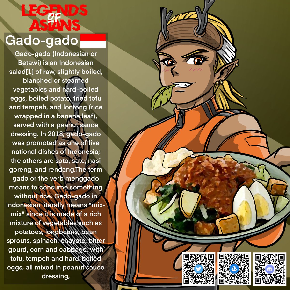 NAVIGREAT2008's tweet photo. This week's national dish proudly presents Gado-Gado, a healthy dish from Indonesia. Awaken the Asianness in you. NFT Project Legends of Asians will announce the greatness of Asians.!!!
#NFT #legendsofasians #anime #Indonesia https://t.co/jnevMAqLPt